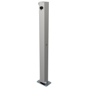 Stainless steel post | 70 x 70 mm | foldable, self-engaging lockto be fixed by plugs, with base plate 100 x 150 mmhot-dip galvanized | with Euro profile cylinder lock and three keys | with 1 eyelet